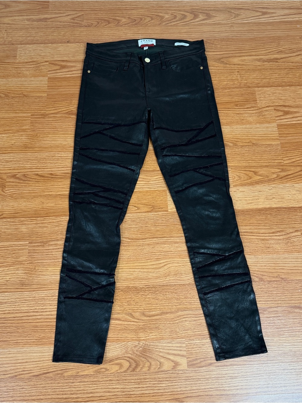 Frame Ikram Black Le Skinny De Jeanne Textured Leather Pants Size 28